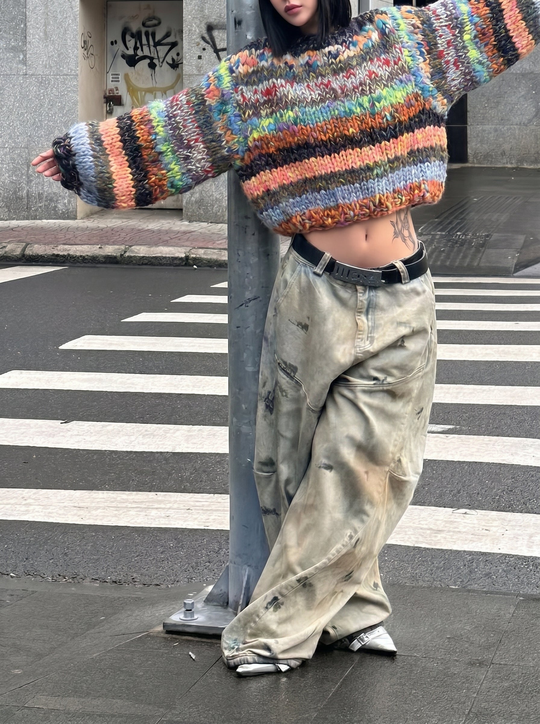Spectral Shrug — Hand-Knitted Multicolour Bolero in Dark Rainbow