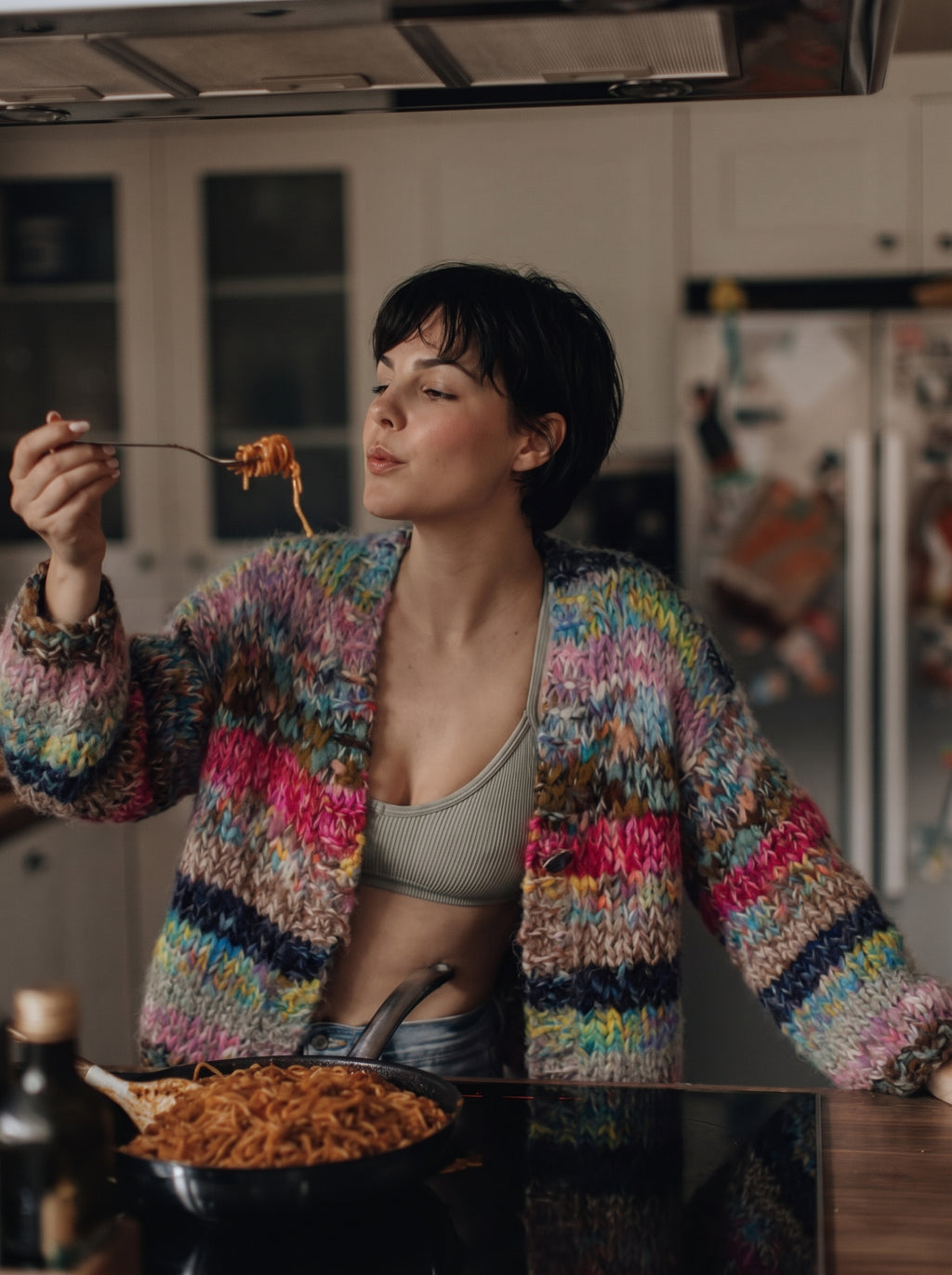 Handcrafted Multicolor Speckled Chunky Knit Cardigan — Earth & Neon Mix