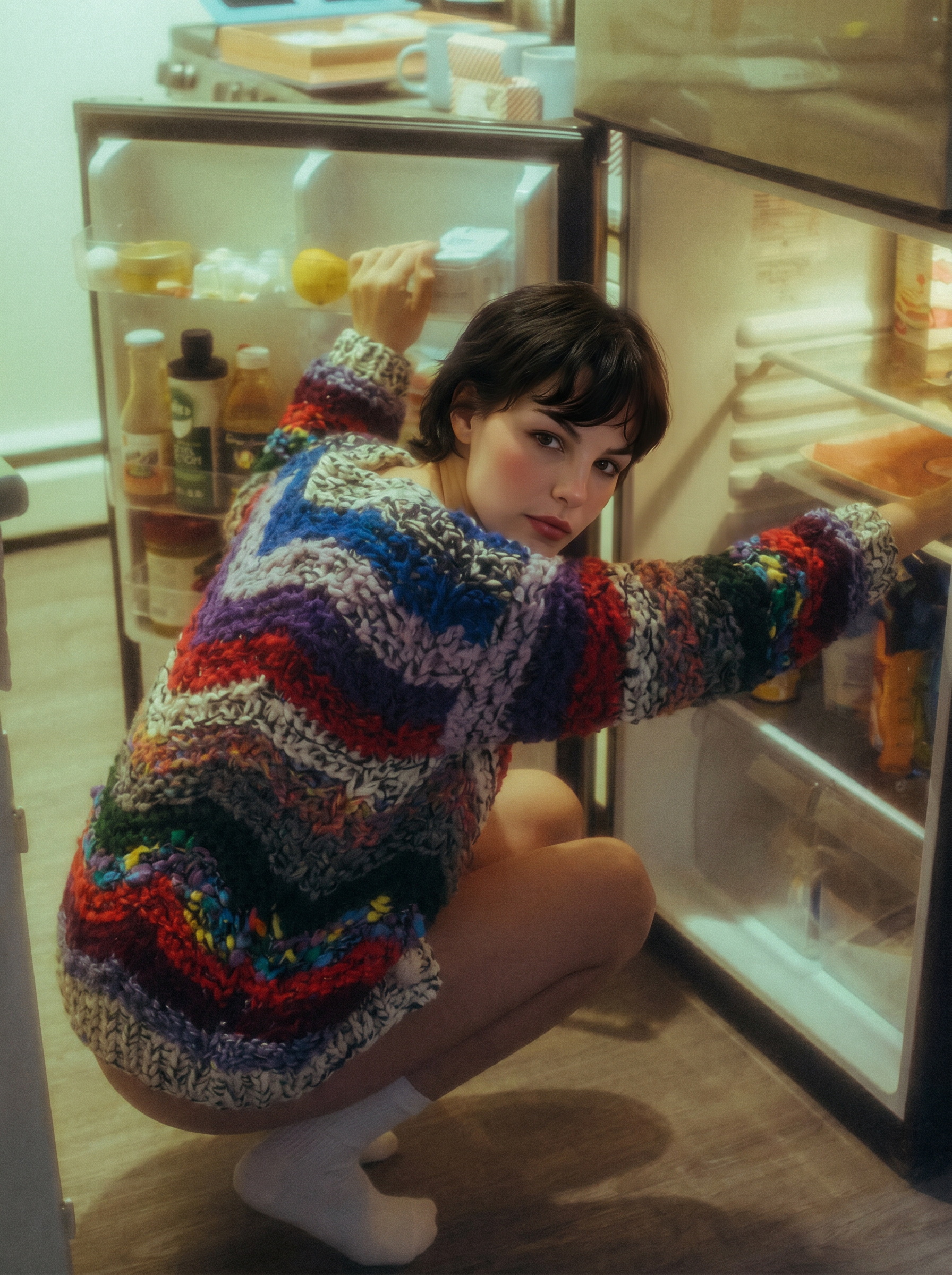 Handcrafted Chevron Stripe Chunky Knit Cardigan — Multicolor