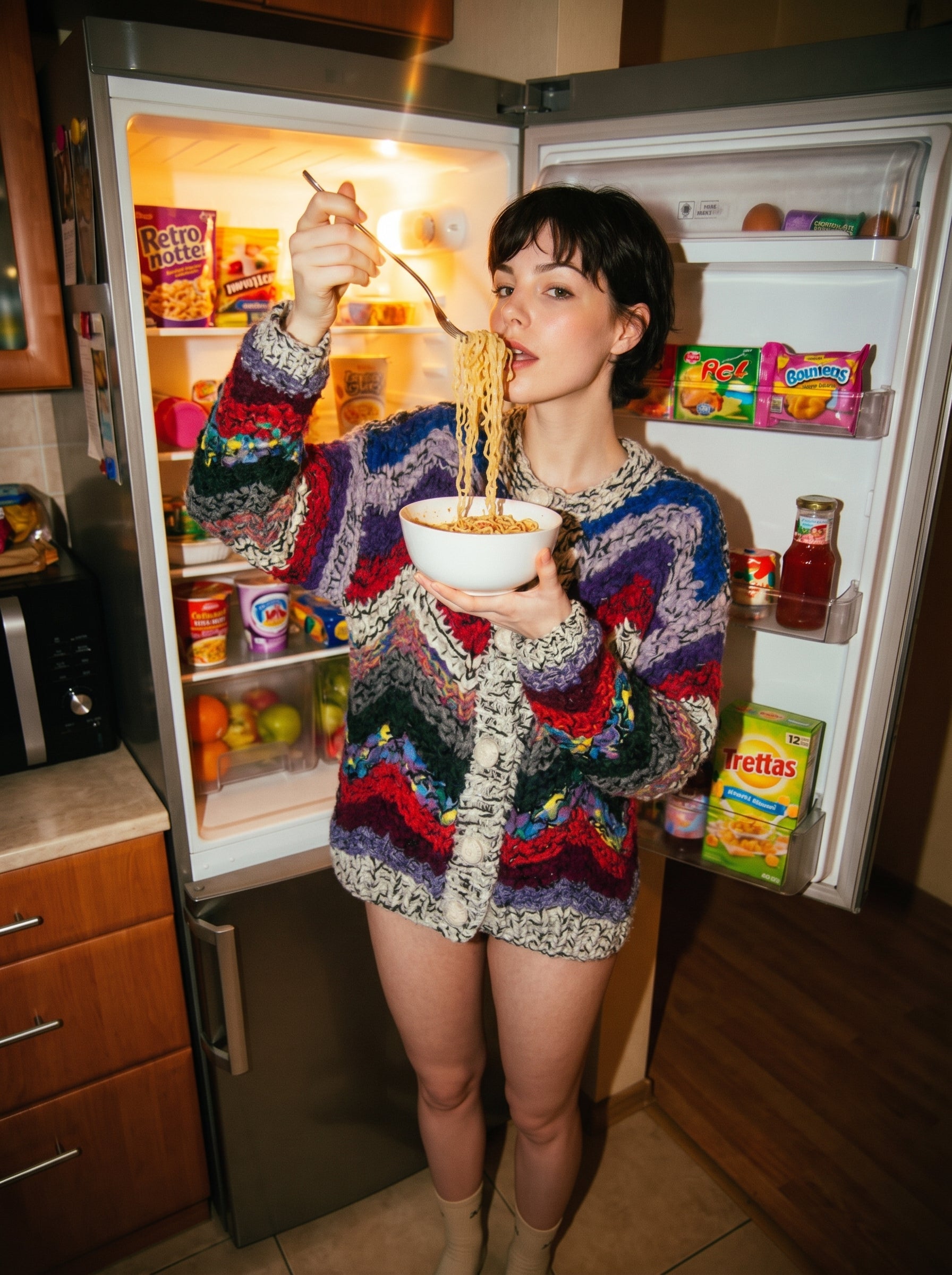 Handcrafted Chevron Stripe Chunky Knit Cardigan — Multicolor