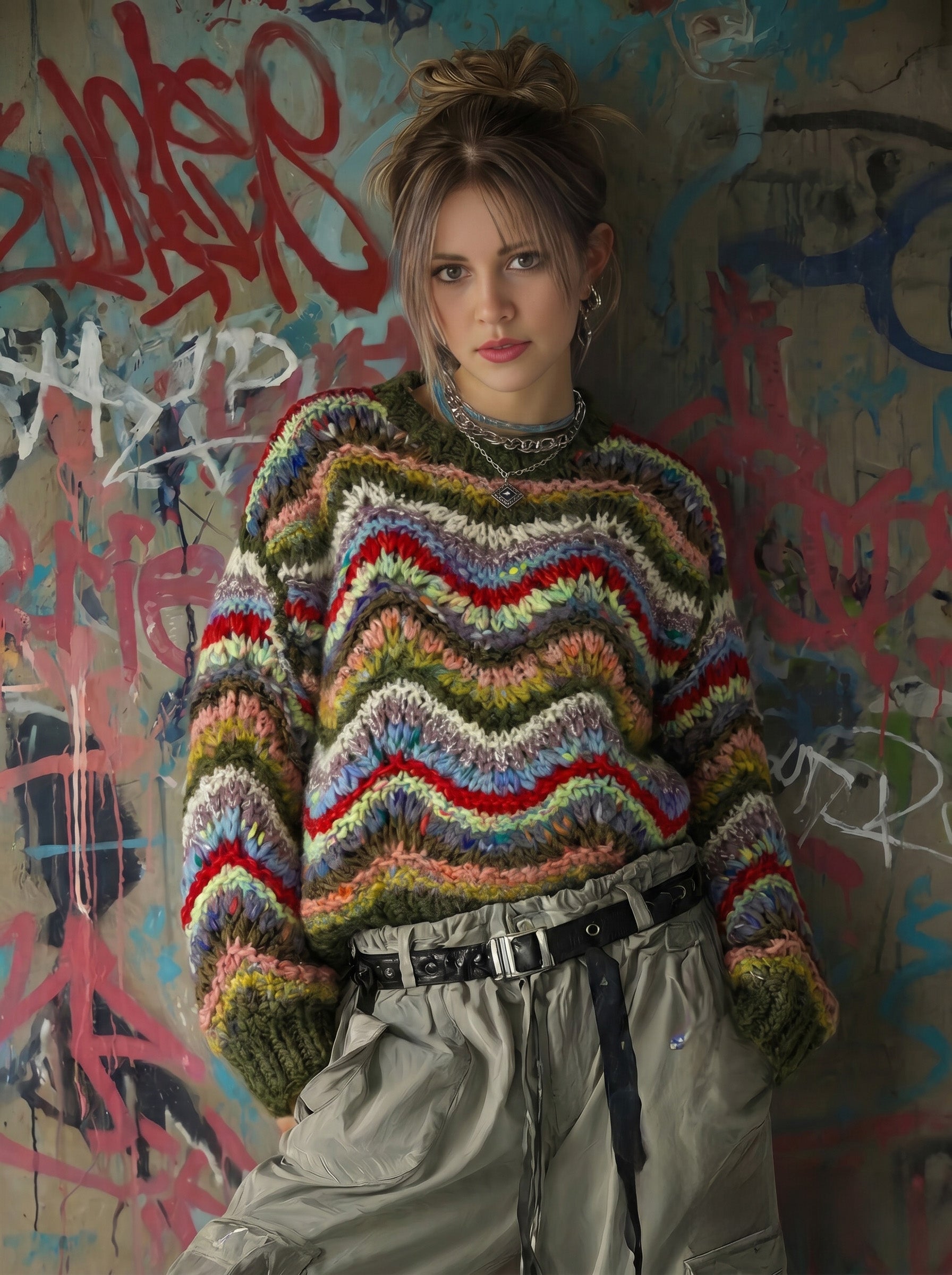 Wave Song — Hand-Knitted Chevron Sweater in Multicolor