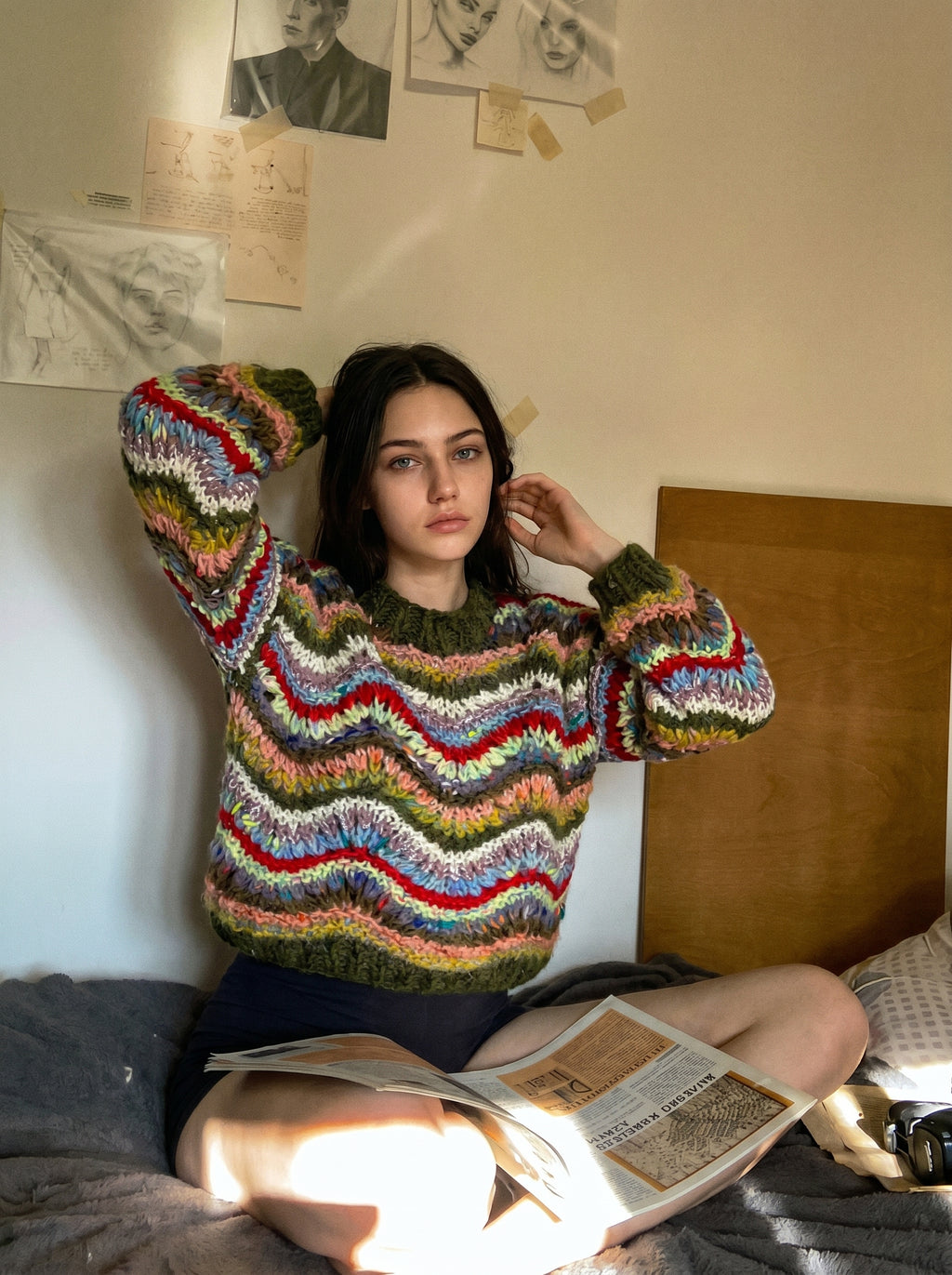 Wave Song — Hand-Knitted Chevron Sweater in Multicolor