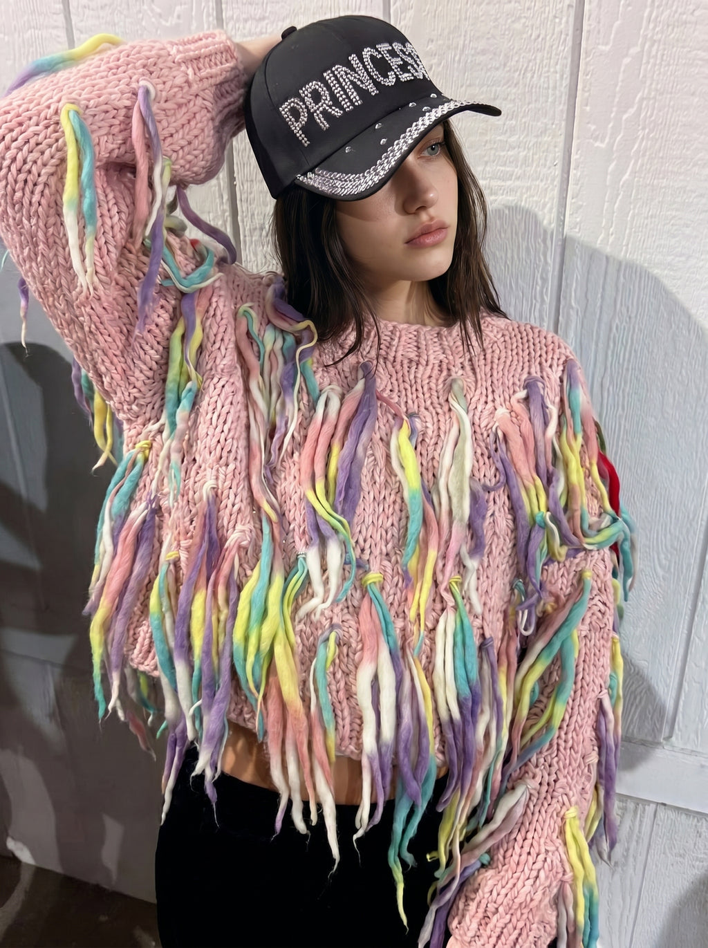 Cotton Candy Fringe — Hand-Knitted Sweater in Pink, Lavender & Pastel Multicolor