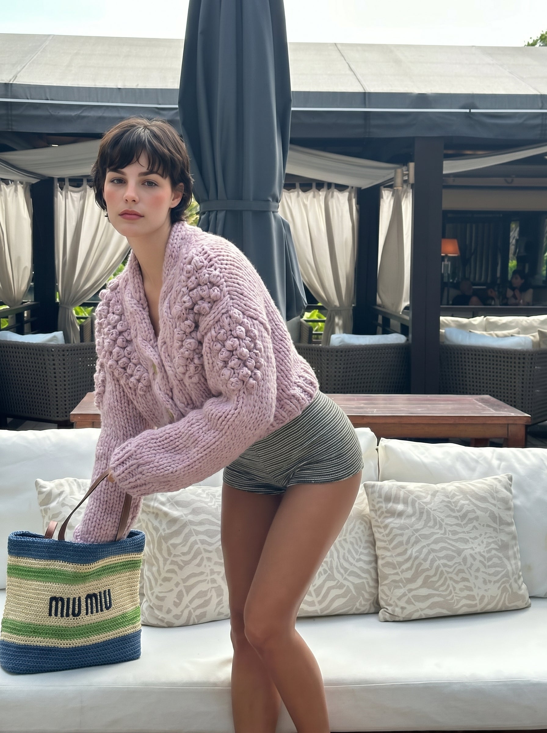 Bubble Pink — Hand-Knitted Bobble Cardigan in Blush