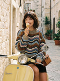 Dusk Waves — Hand-Knitted Chevron Sweater in Grey, Blue, Lavender & Amber