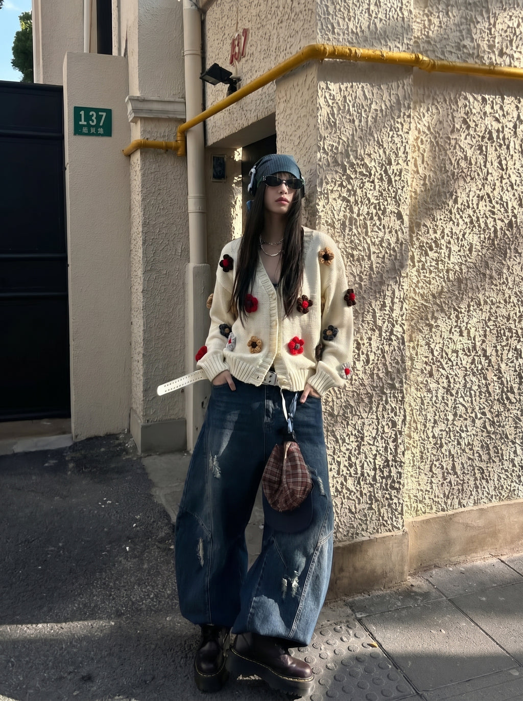 Field of Five — Hand-Knitted Floral Cardigan in Cream