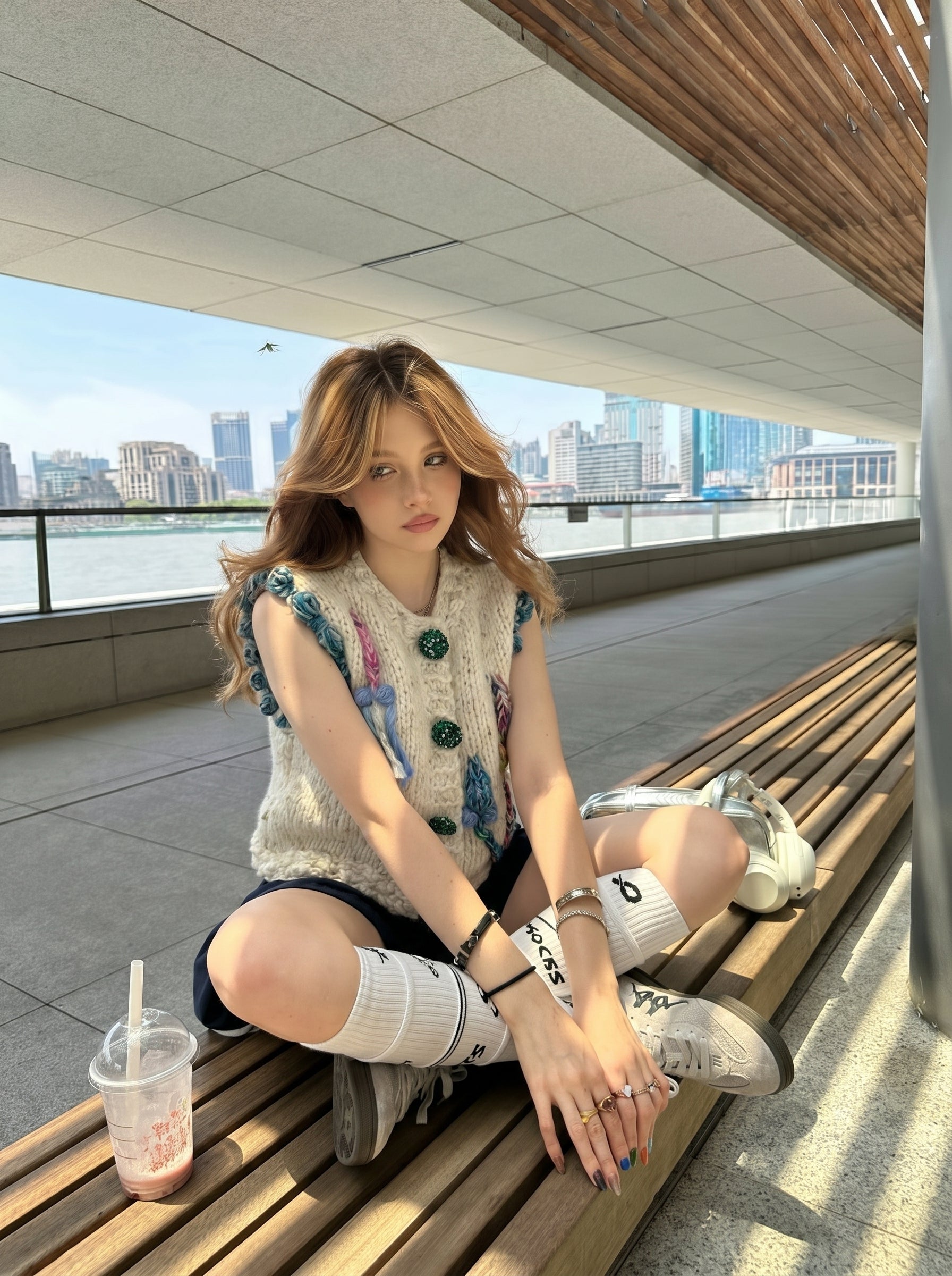 Cabinet of Curiosities II — Hand-Knitted Embroidered Vest in Speckled Ivory