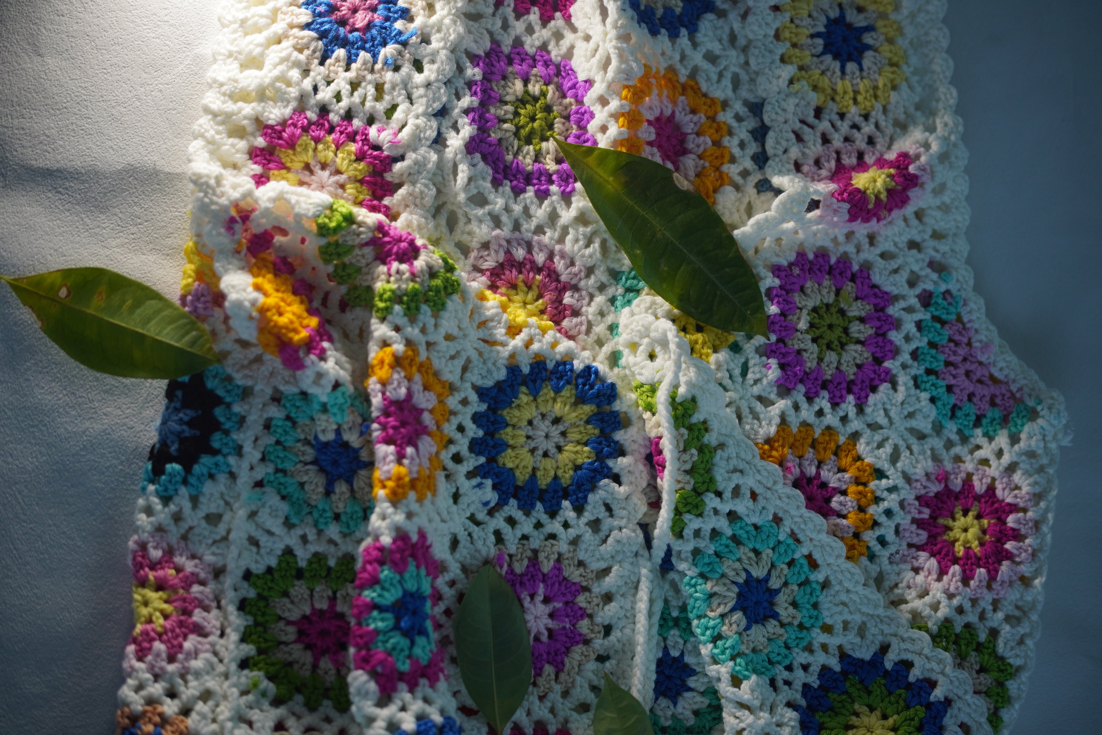 Handcrafted Ivory Granny Square Crochet Vest — Multicolor Floral