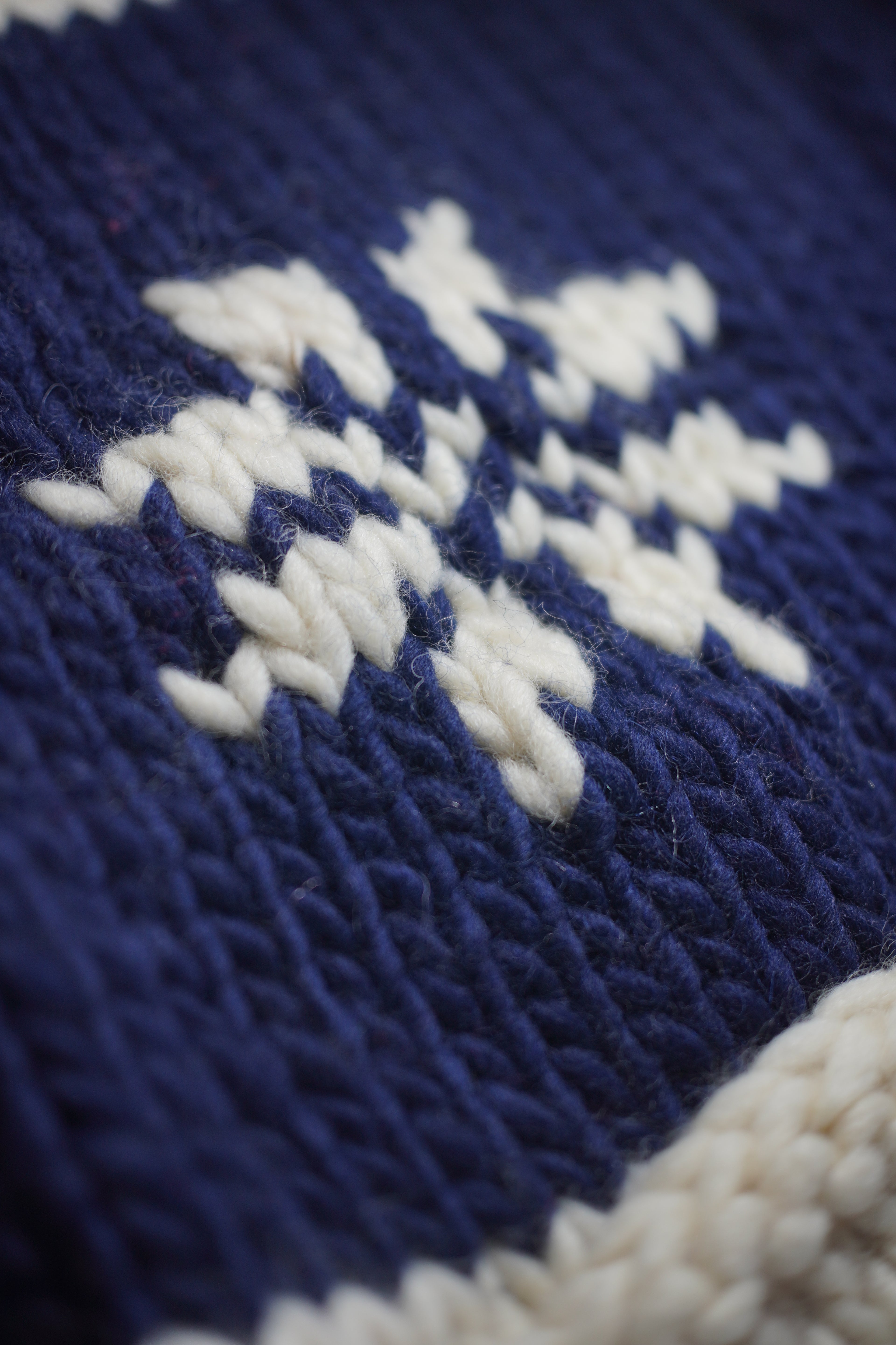 Handcrafted Navy & Cream Snowflake Knit Vest — Zip Front with Collar