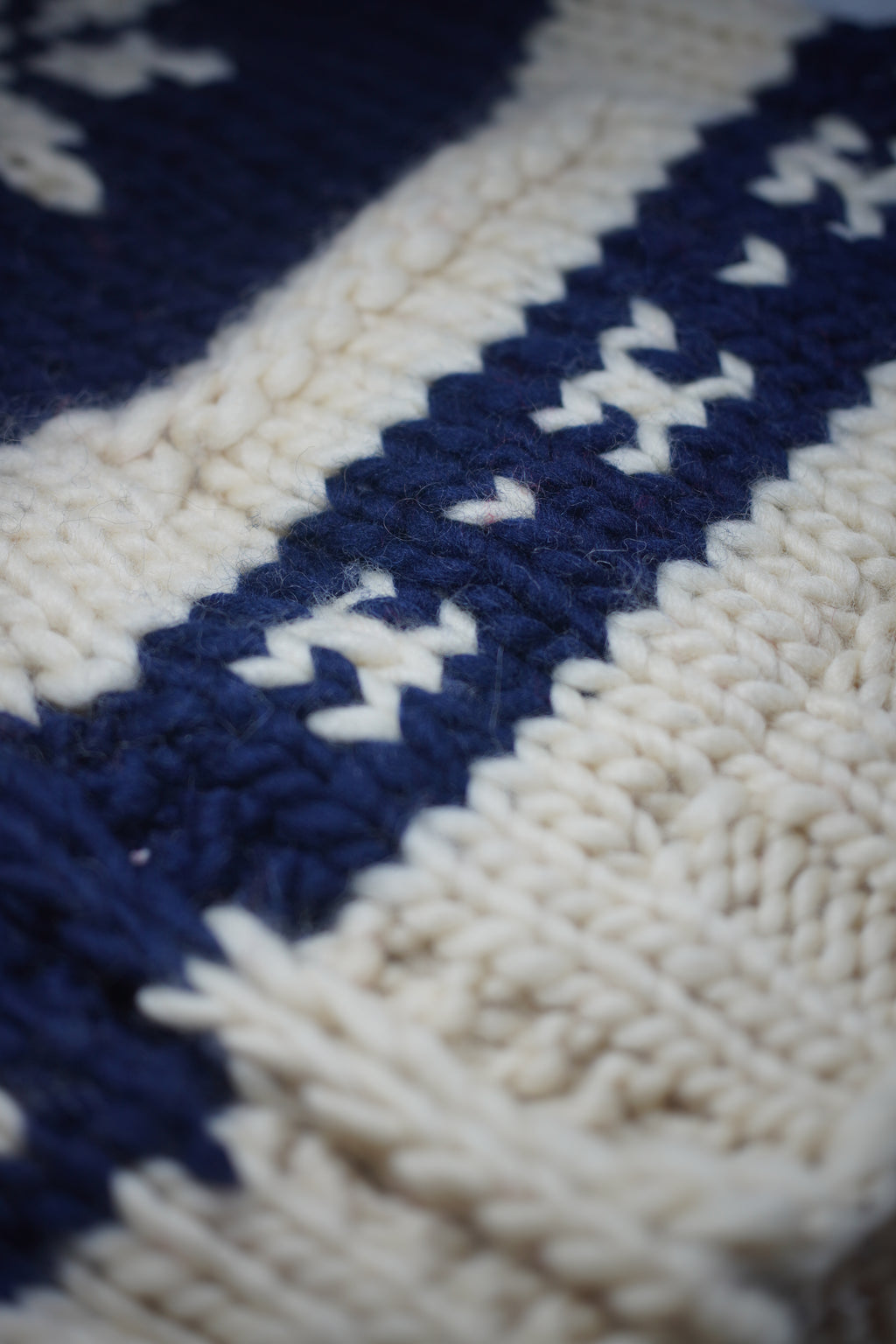 Handcrafted Navy & Cream Snowflake Knit Vest — Zip Front with Collar