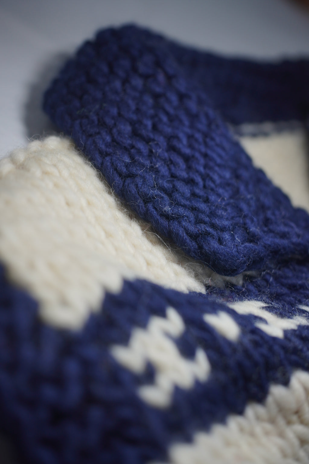 Handcrafted Navy & Cream Snowflake Knit Vest — Zip Front with Collar