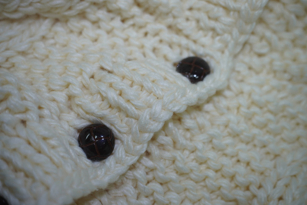 Handcrafted Ivory Cable Knit Vest — Chunky Texture & Dark Button Detail