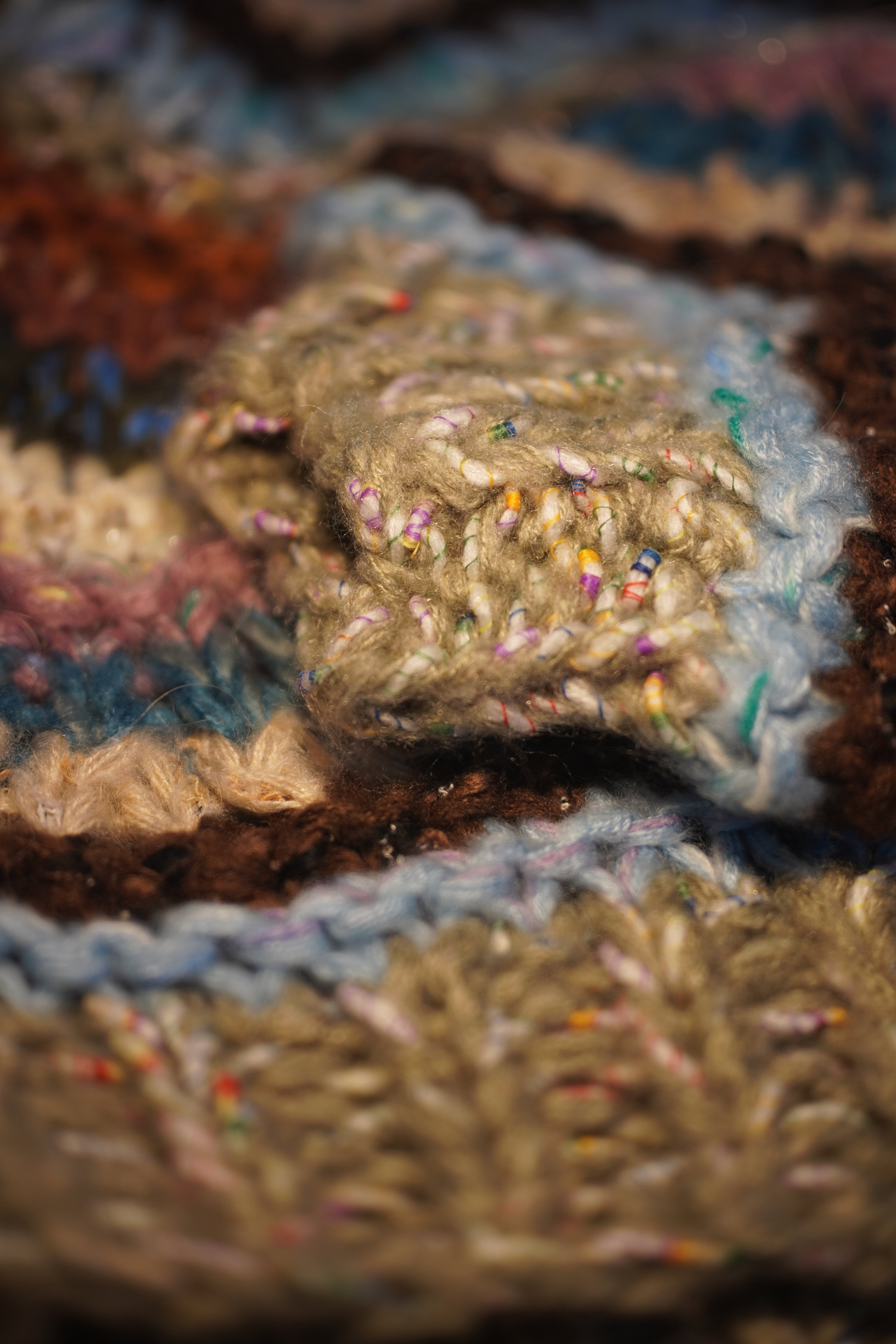 Dusk Waves — Hand-Knitted Chevron Sweater in Grey, Blue, Lavender & Amber