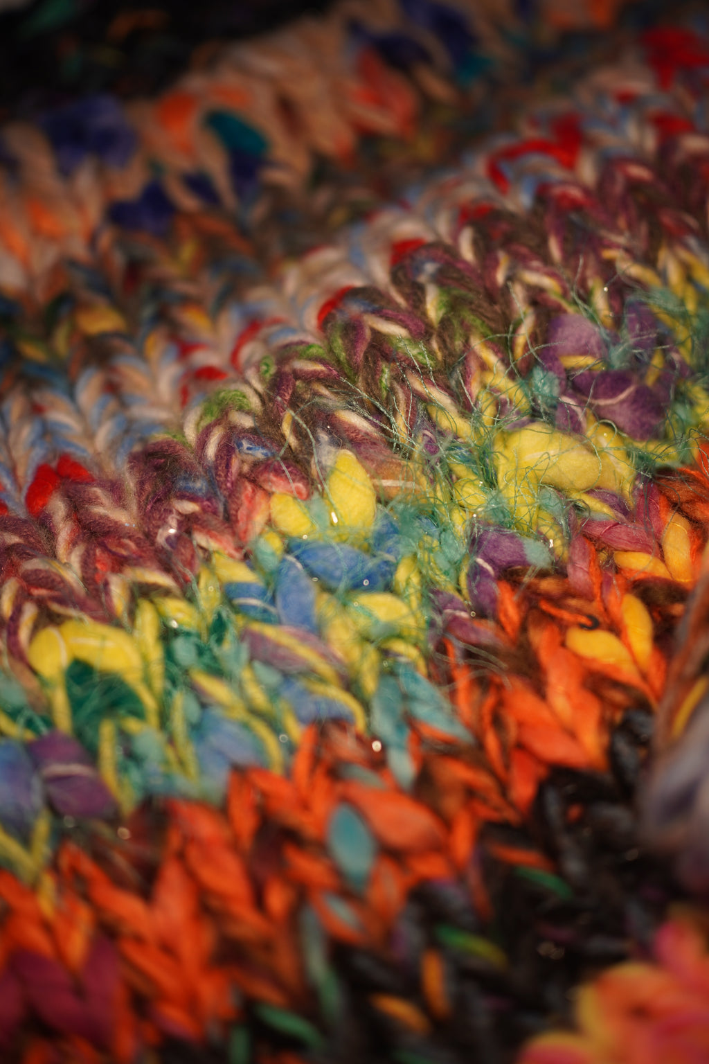 Spectral Shrug — Hand-Knitted Multicolour Bolero in Dark Rainbow