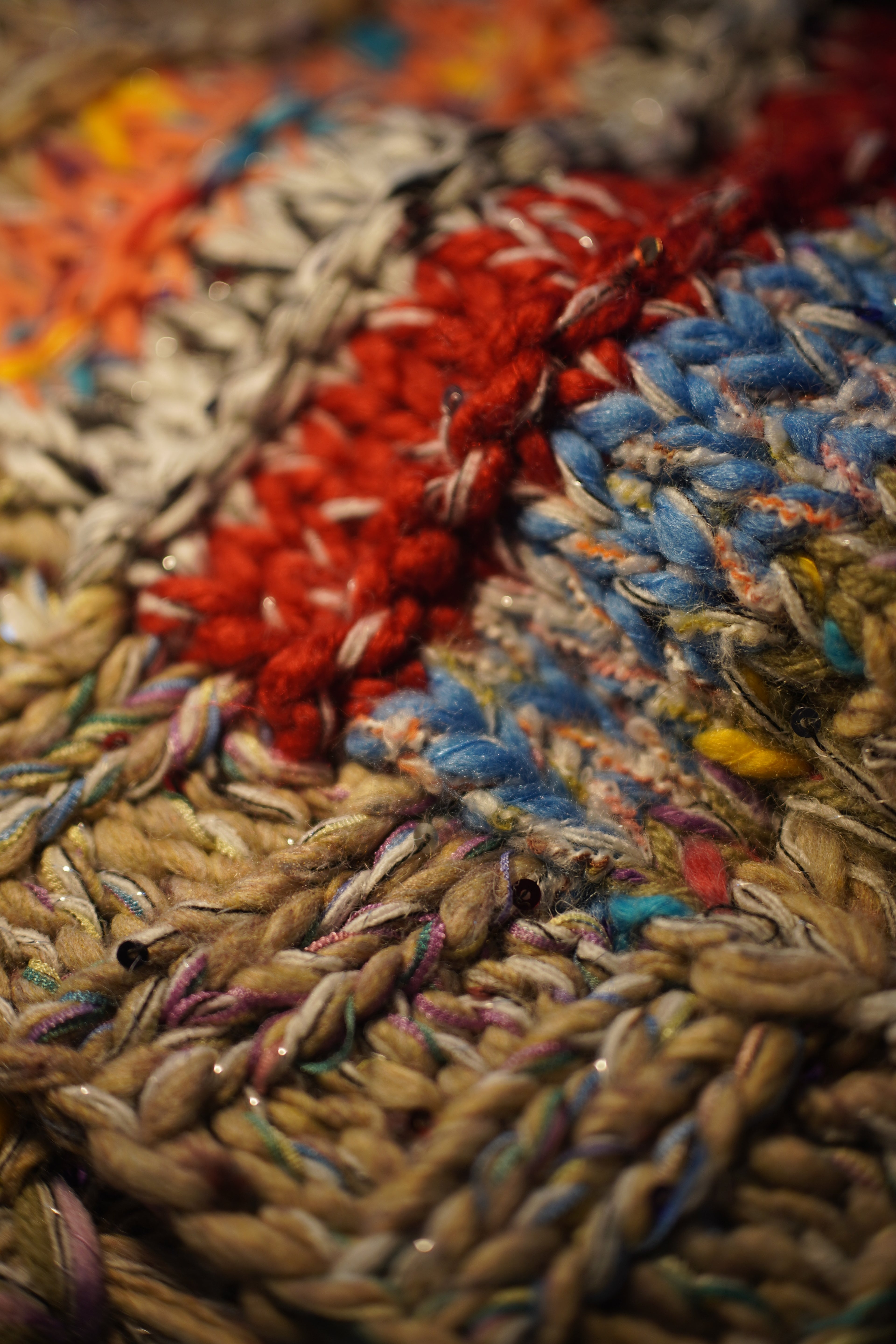 First Class — Hand-Knitted Stripe Cardigan in Ivory, Red & Multicolor Marl