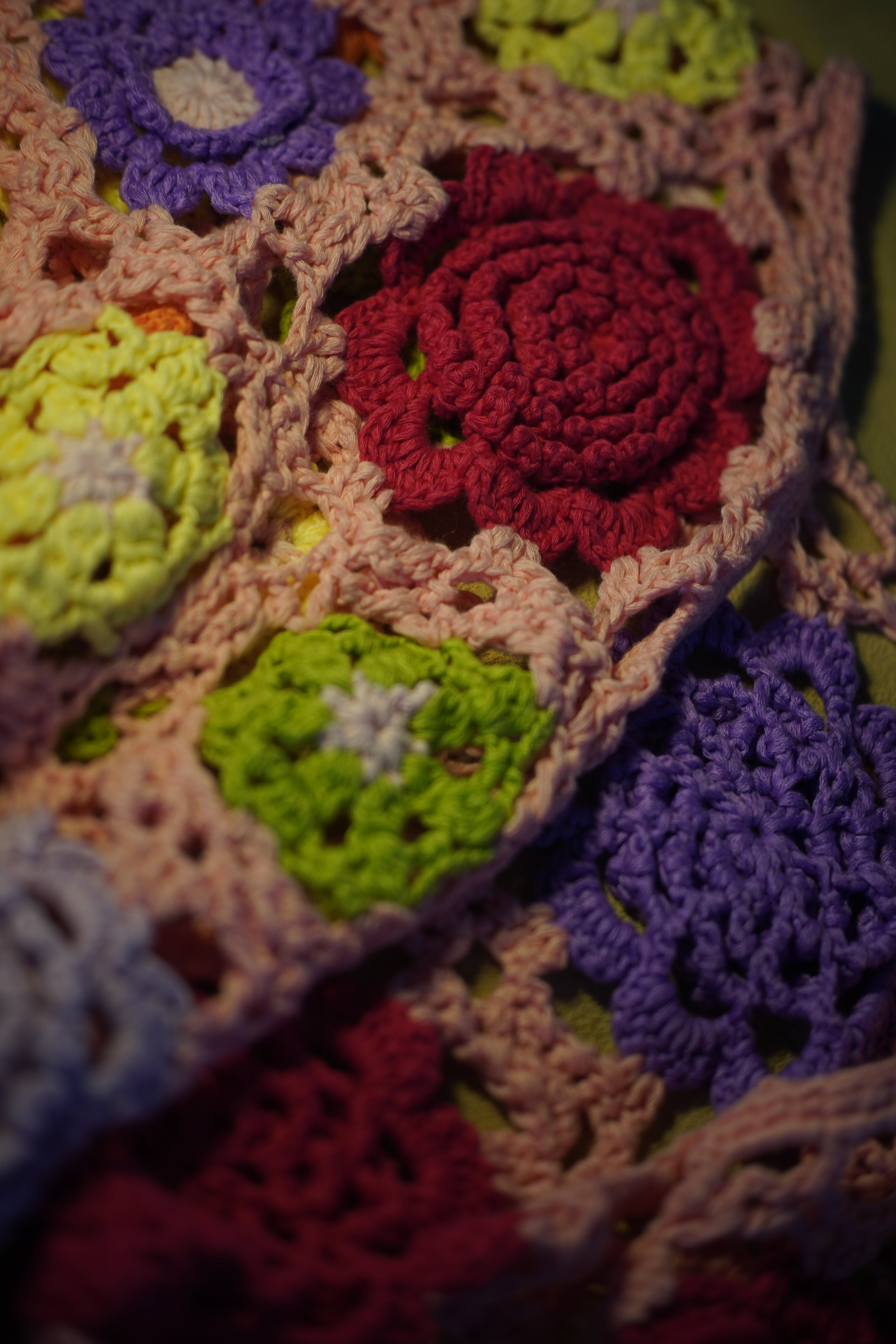 Floral Square — Hand-Crocheted Granny Square Cardigan in Pink & Multicolor