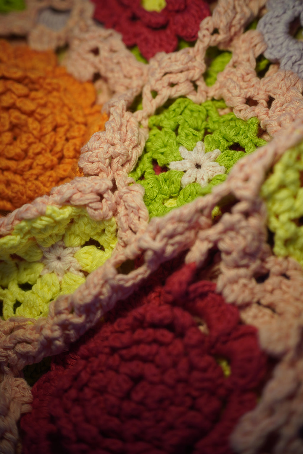 Floral Square — Hand-Crocheted Granny Square Cardigan in Pink & Multicolor
