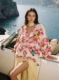 Garden Party II — Hand-Knitted Diamond Cardigan in Pink, Ivory & 3D Flowers