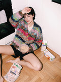 Handcrafted Multicolor Speckled Chunky Knit Cardigan — Earth & Neon Mix