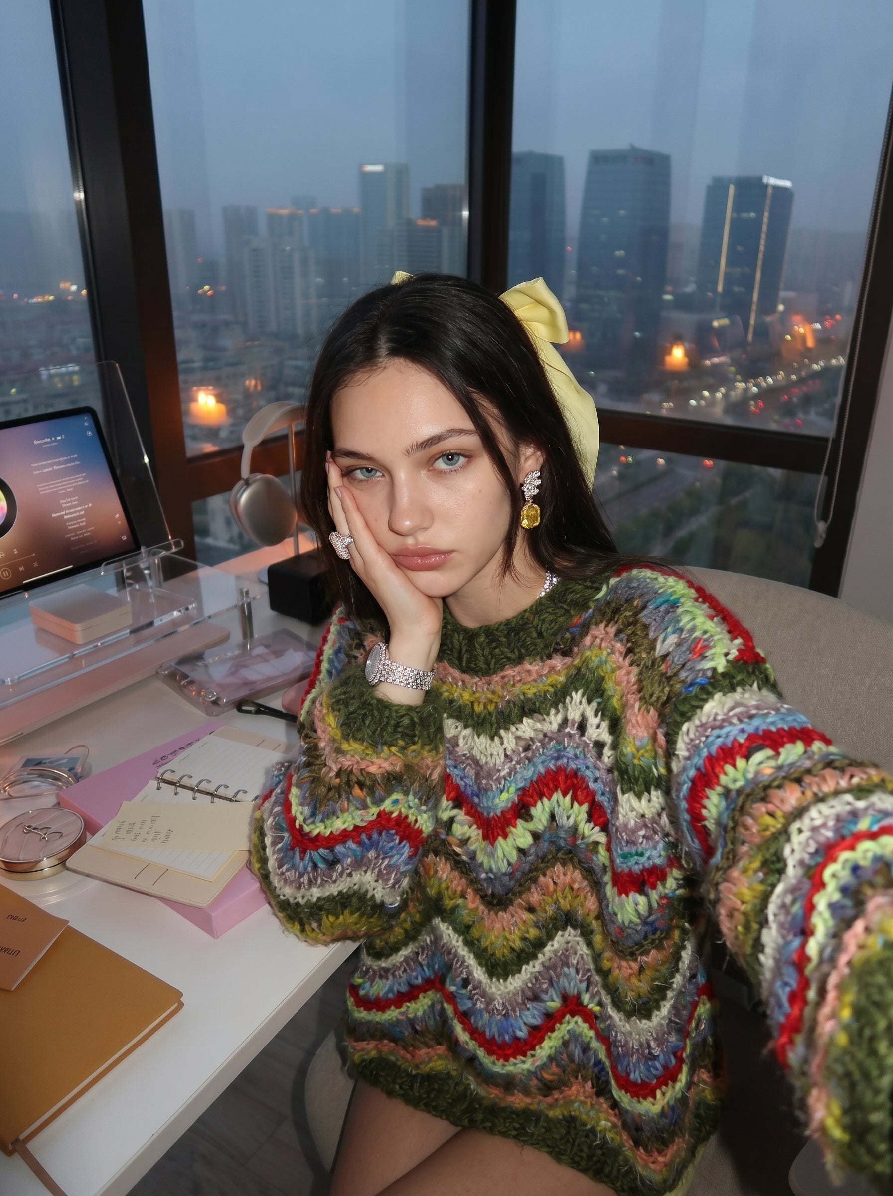 Wave Song — Hand-Knitted Chevron Sweater in Multicolor